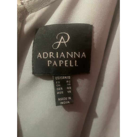 ADRIANNA PAPELL DRESS 10 GOWN SEQUIN BEADED LATTICE BLUE GRAY SLEEVELESS GODETS - Picture 5 of 16